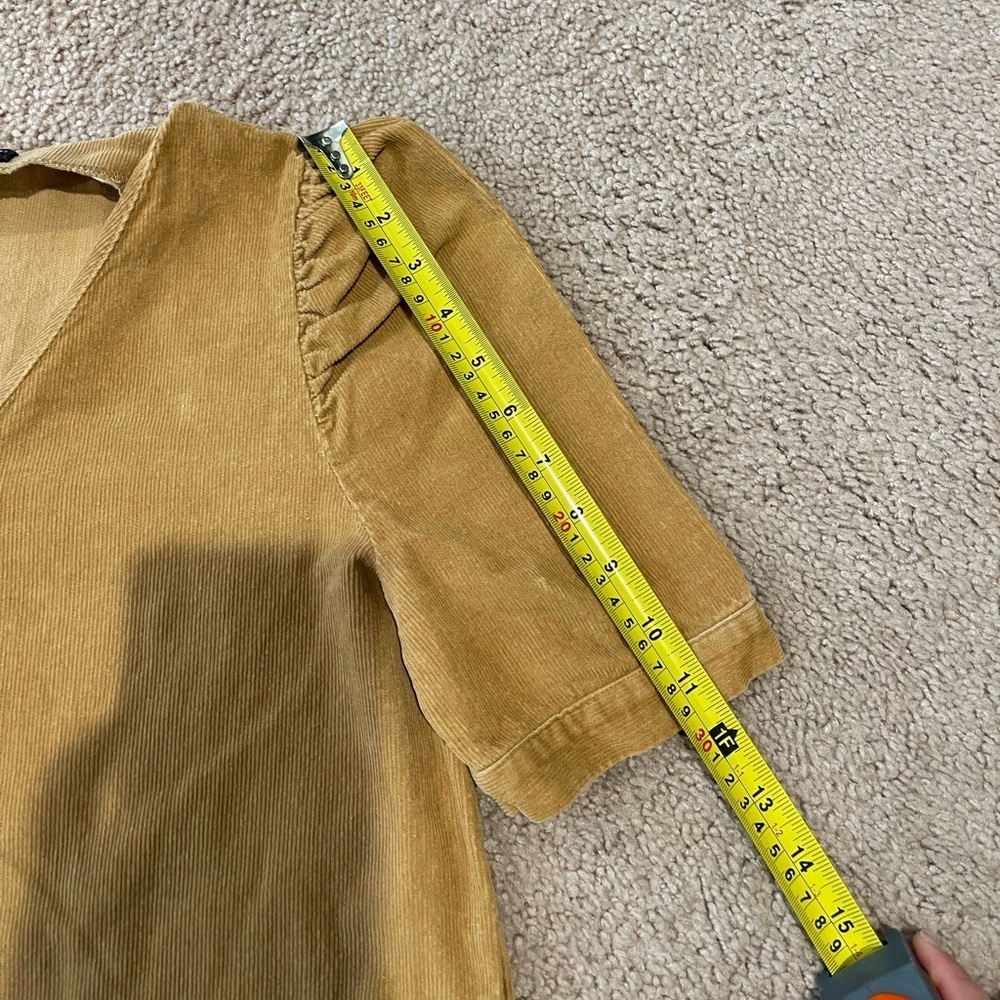SHEIN V-neck Puff Sleeve Belted Tan/ Brown Mini Dress - Picture 7 of 9